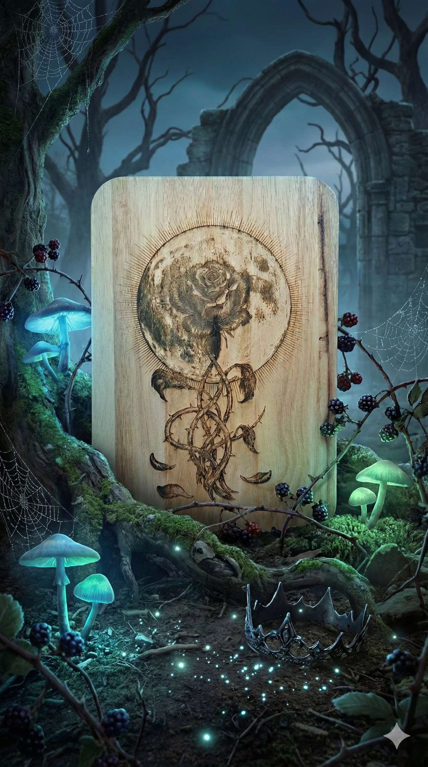 The Moon Rose / Gothic Celestial Wood Engraving