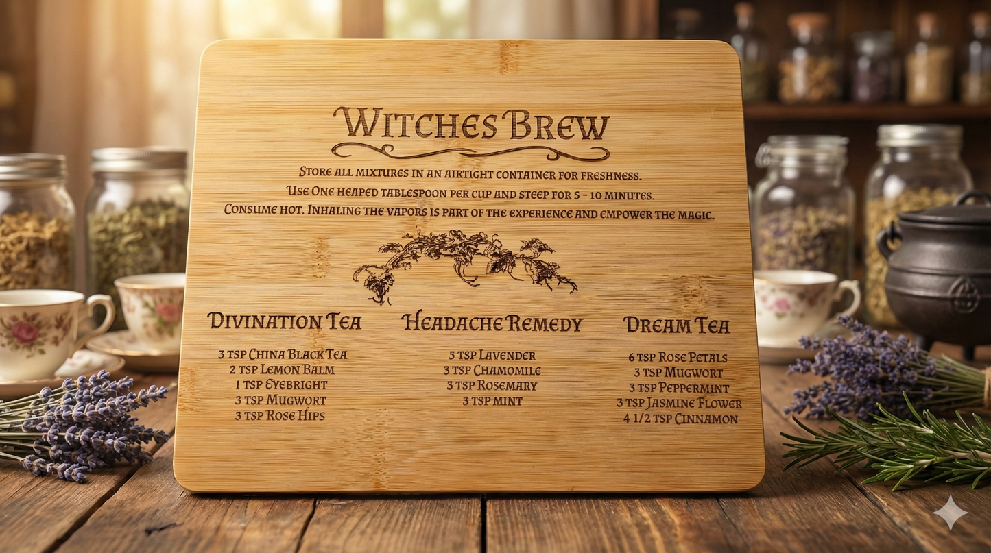 Witches Brew / Engraved Bamboo Board & Herbal Tea Guide