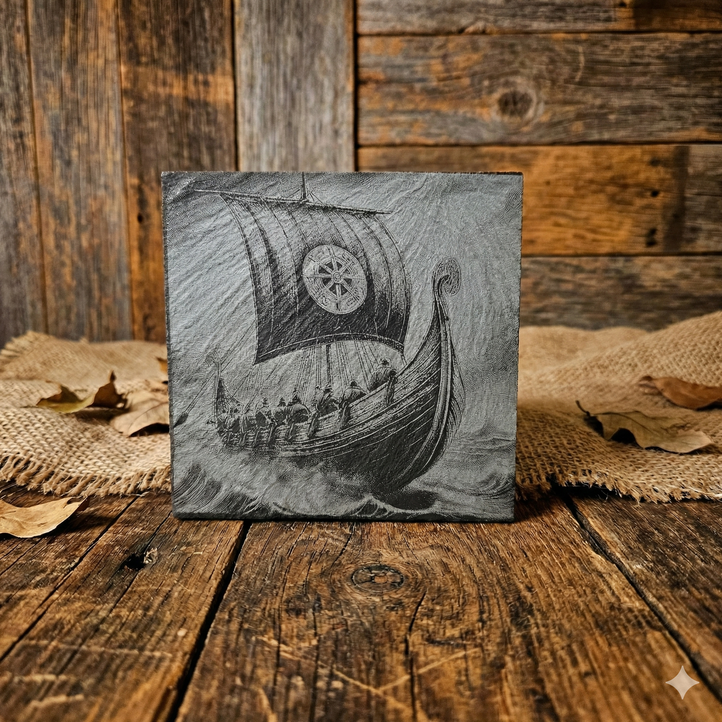 Valhalla Rising / Viking Warrior Engraved Natural Slate Coaster