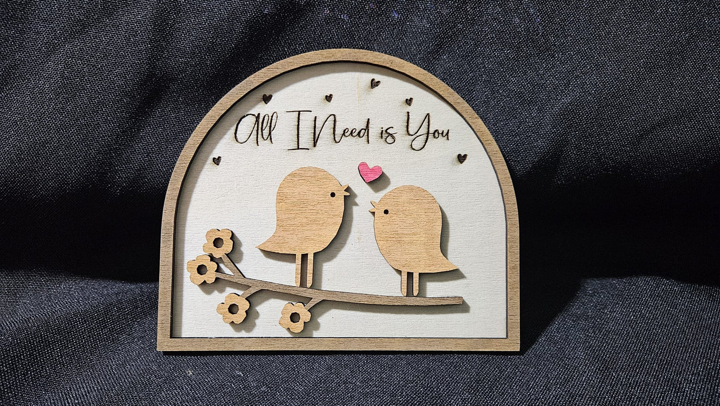 Love Birds / Handcrafted Romantic Wood Arch Plaque