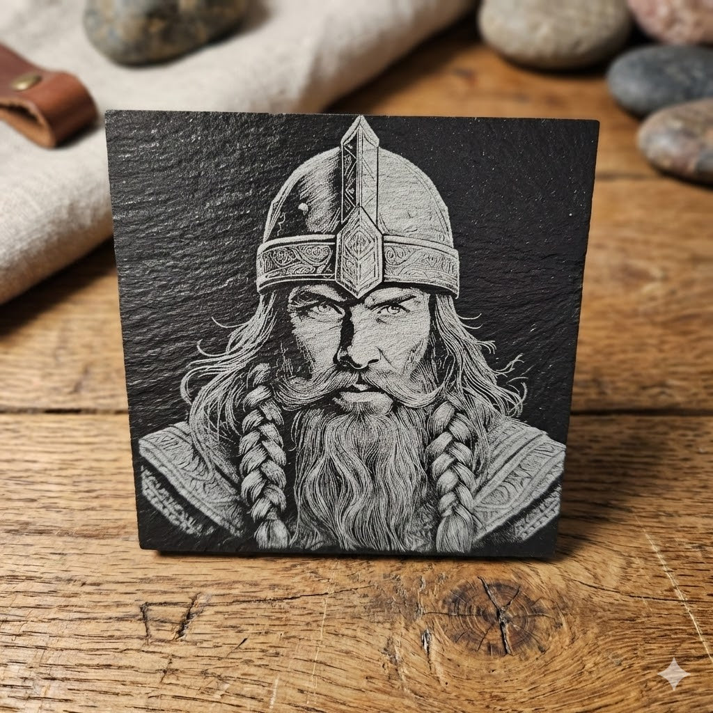 Valhalla Rising / Viking Warrior Engraved Natural Slate Coaster