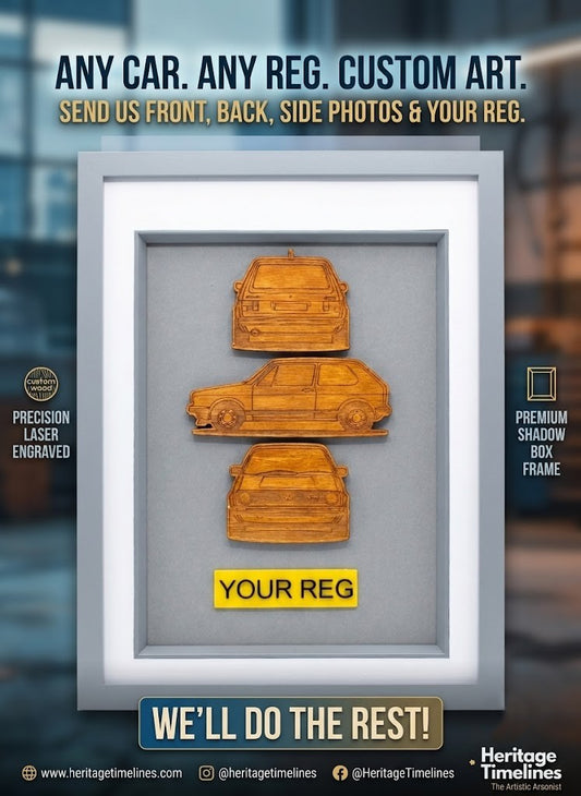 Custom 3D Multi-Angle Car Art / Framed Wooden Vehicle Blueprint Plaque