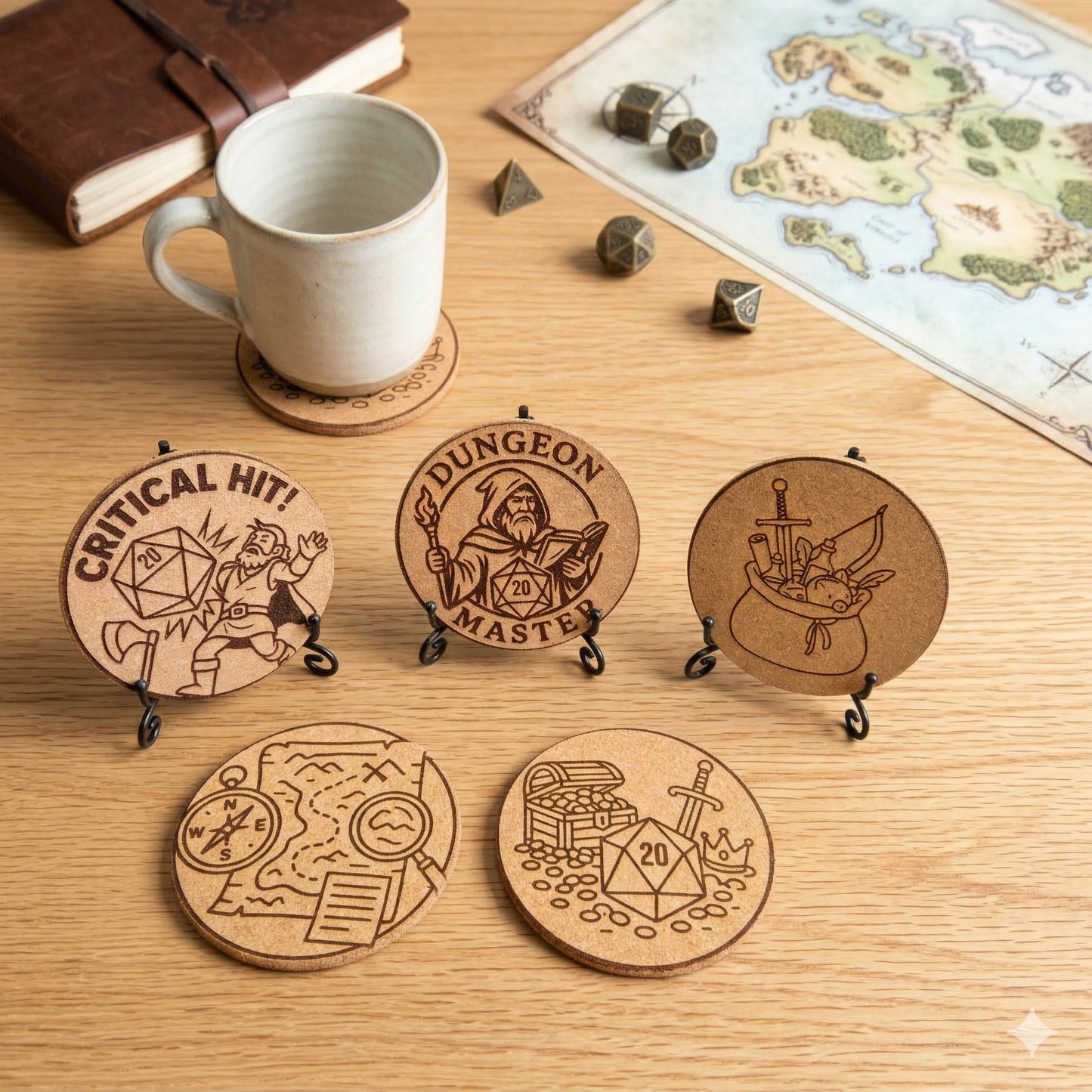 Roll For Initiative / Laser Engraved TTRPG Cork Coasters