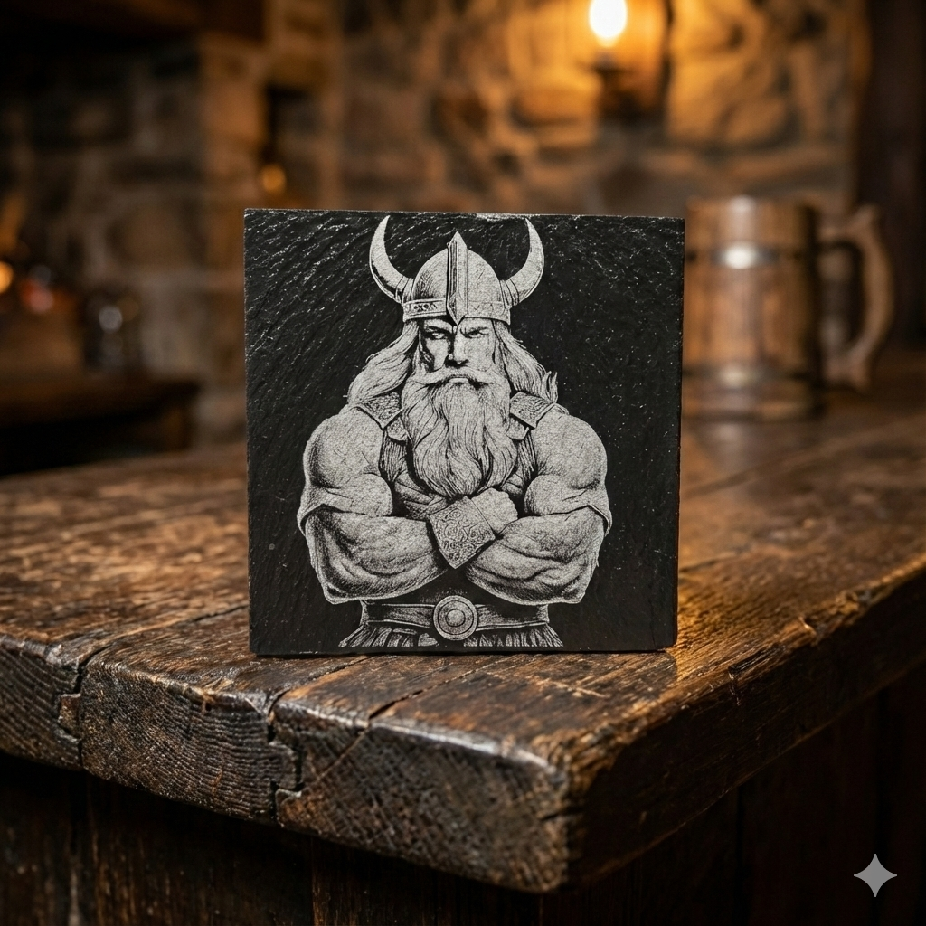 Valhalla Rising / Viking Warrior Engraved Natural Slate Coaster