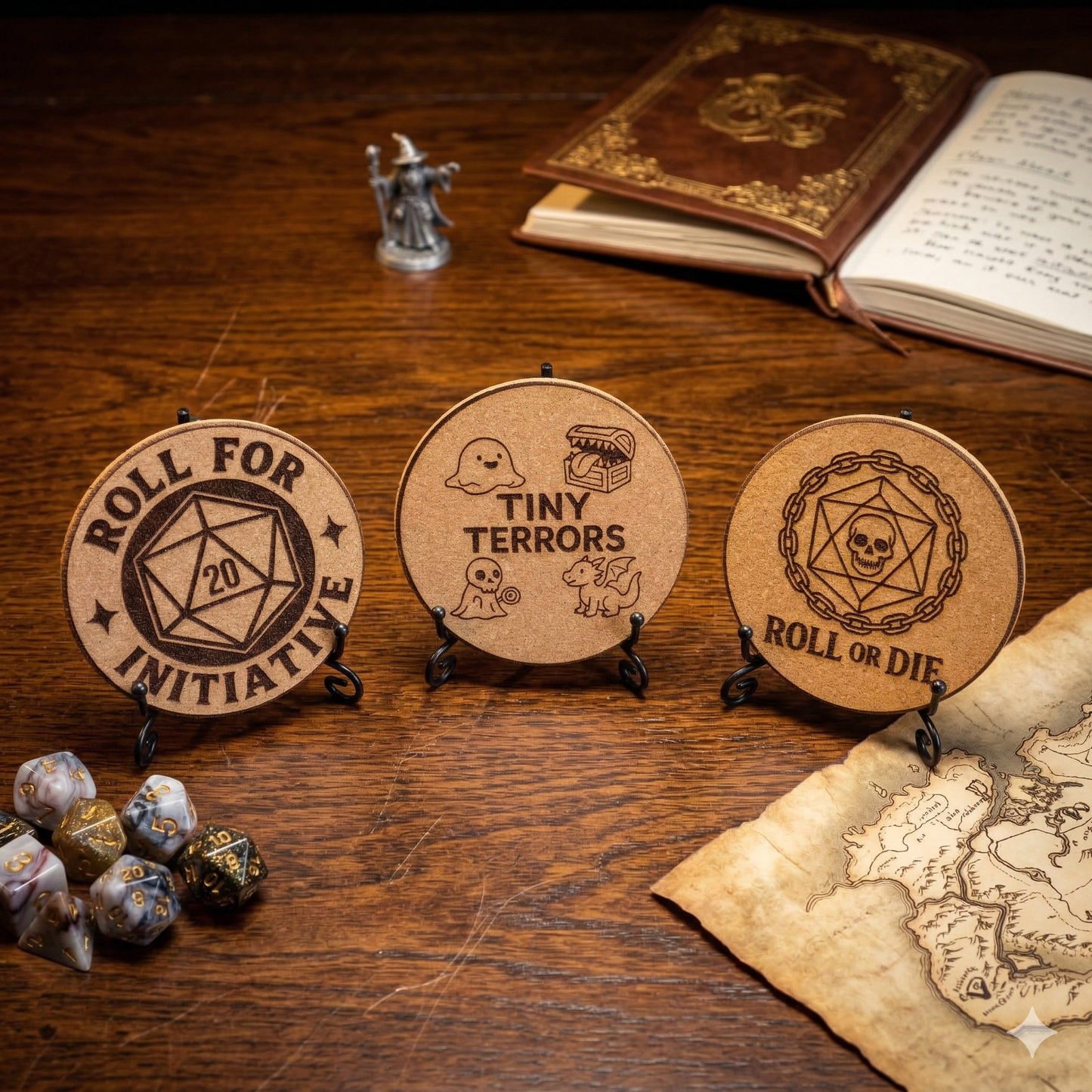 Roll For Initiative / Laser Engraved TTRPG Cork Coasters
