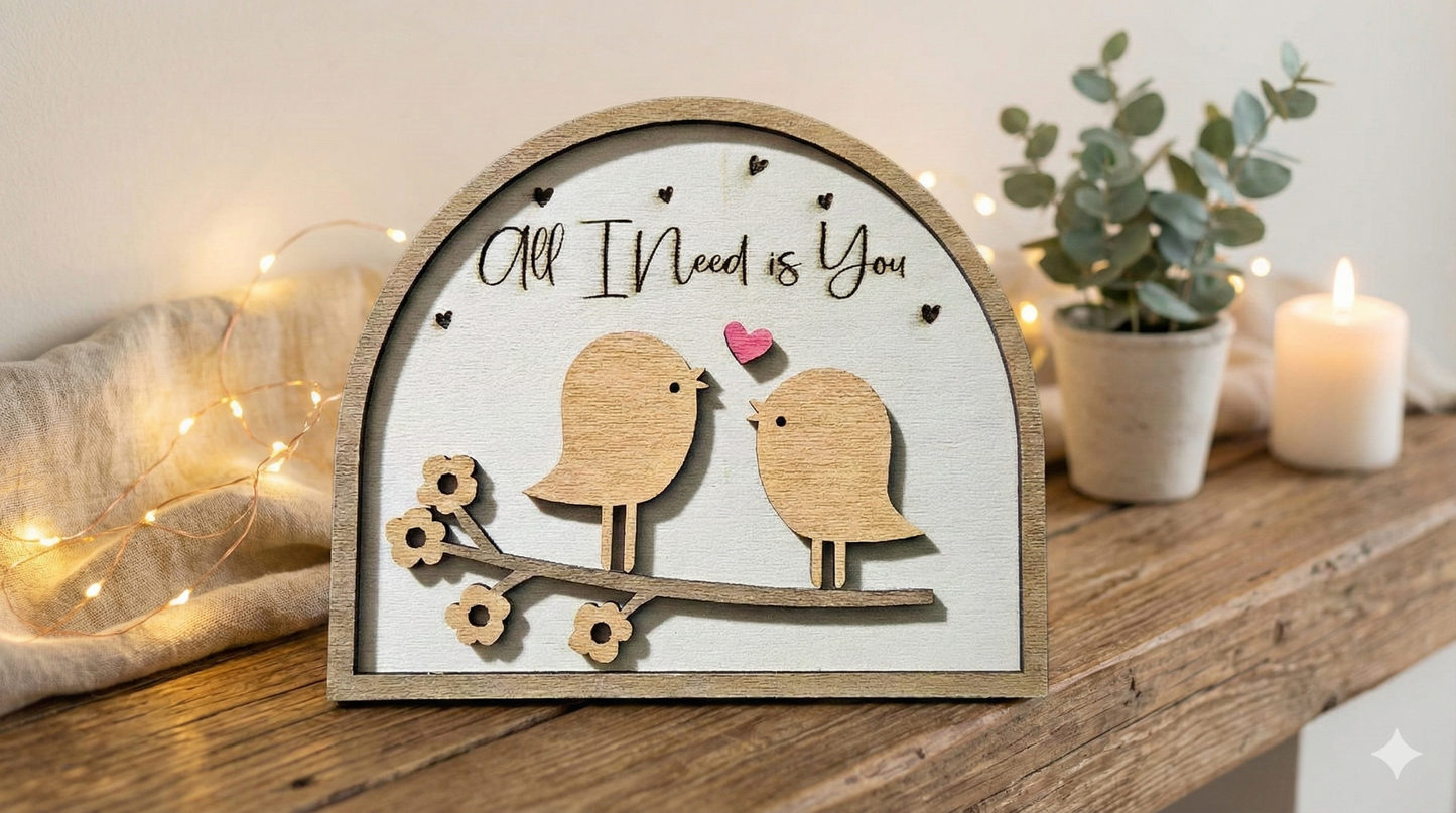 Love Birds / Handcrafted Romantic Wood Arch Plaque