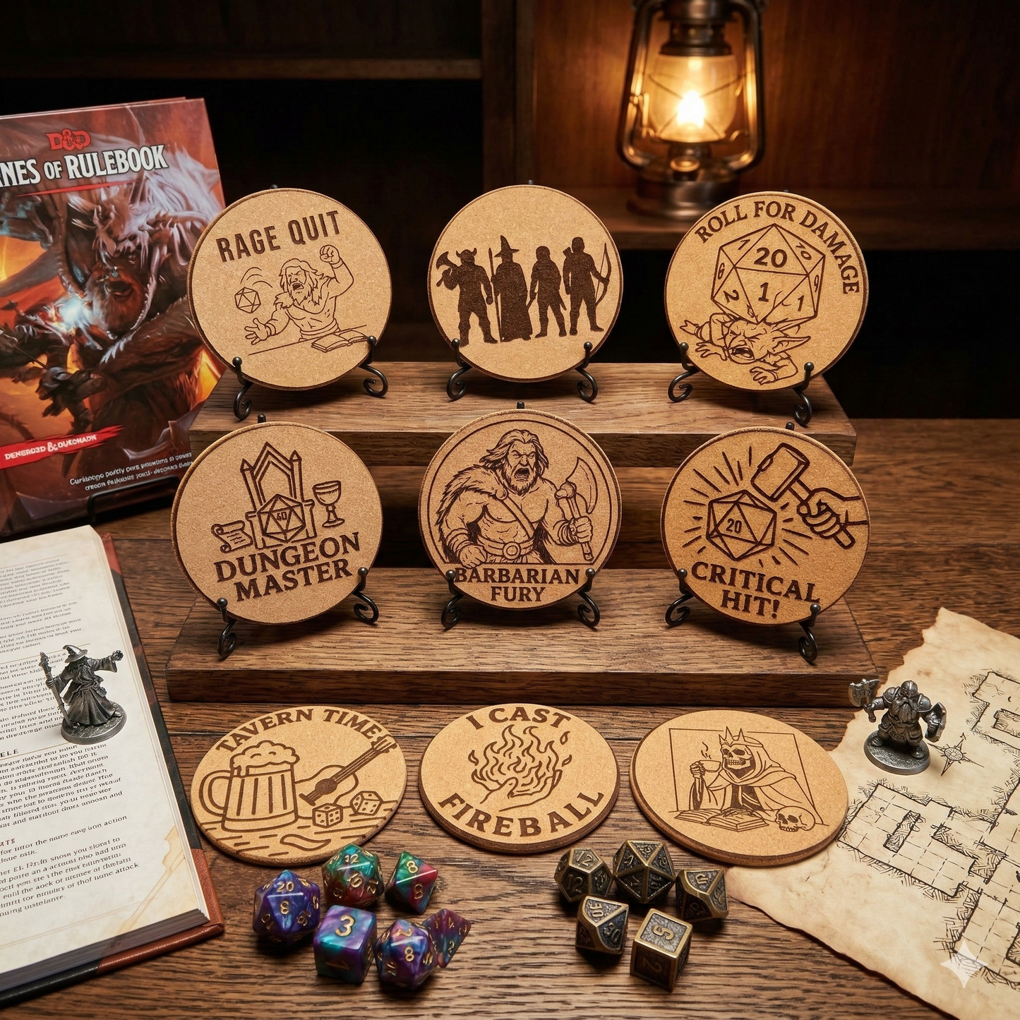 Roll For Initiative / Laser Engraved TTRPG Cork Coasters