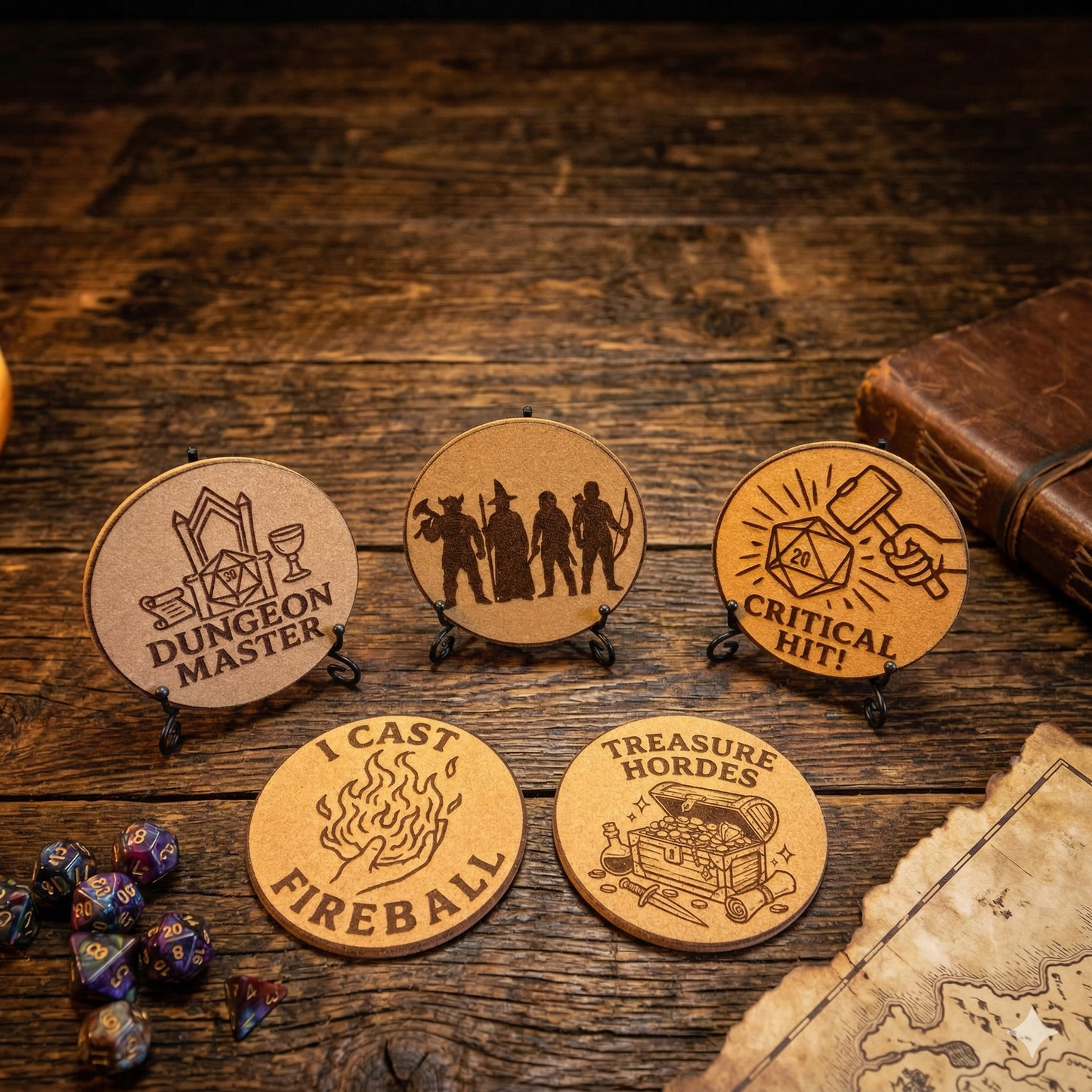 Roll For Initiative / Laser Engraved TTRPG Cork Coasters