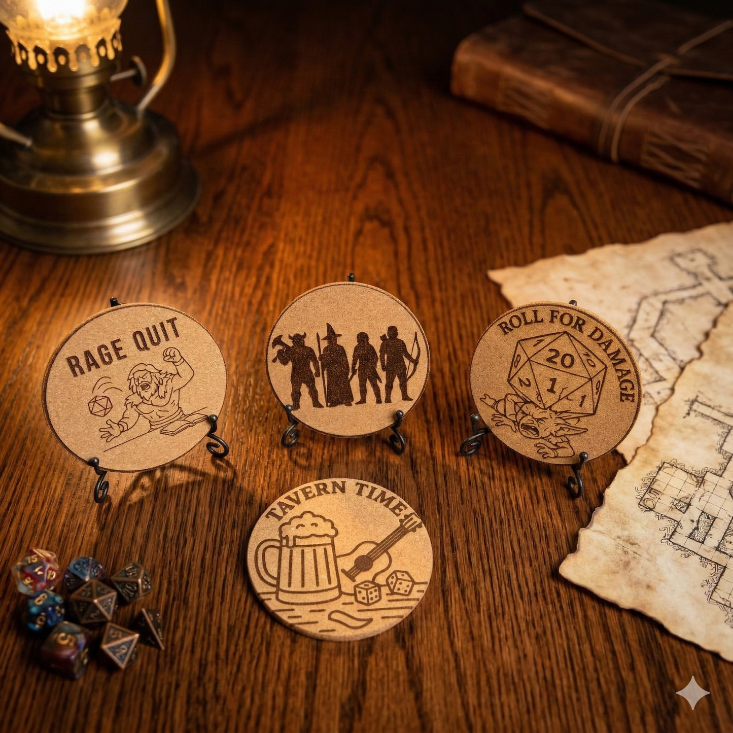 Roll For Initiative / Laser Engraved TTRPG Cork Coasters