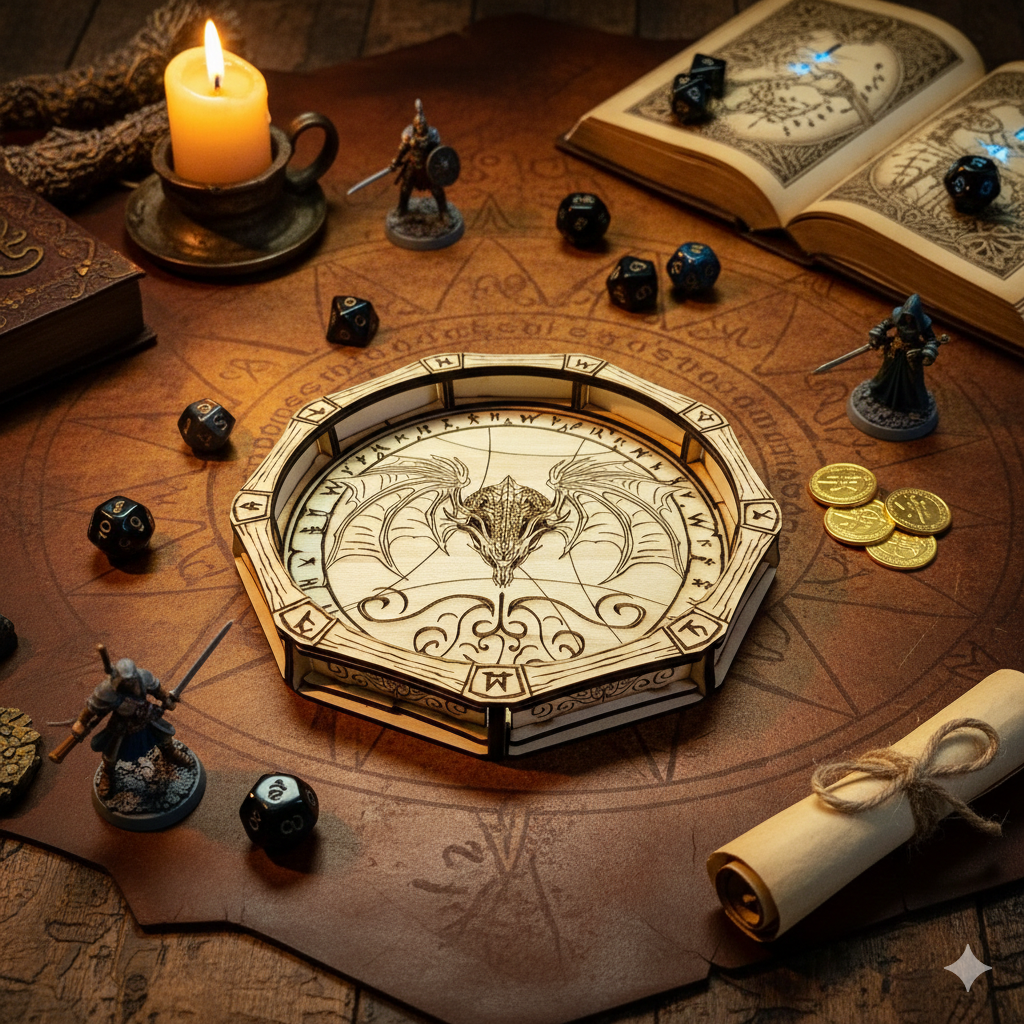 Dragon’s Hoard / Laser Engraved Wooden Dice Tray