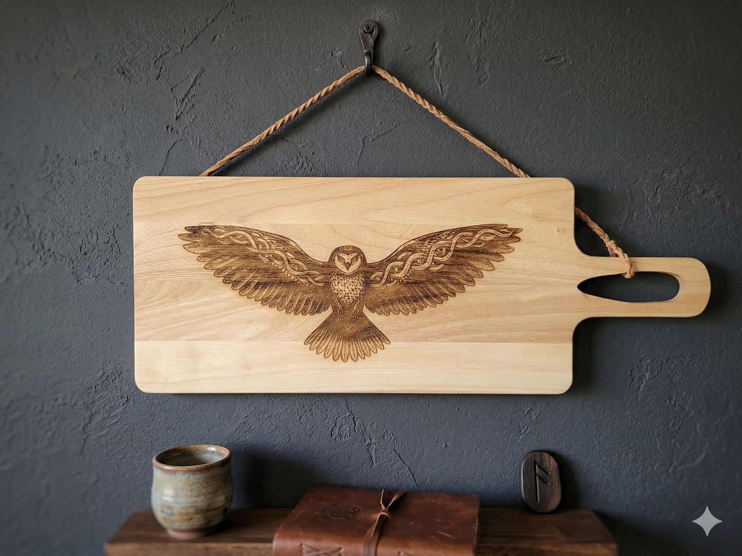 Silent Hunter / Celtic Owl Laser Engraved Serving Board