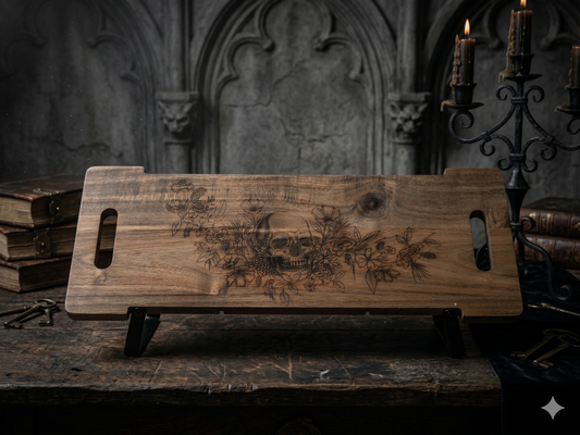 Memento Vivere / Skull & Flowers Acacia Serving Table