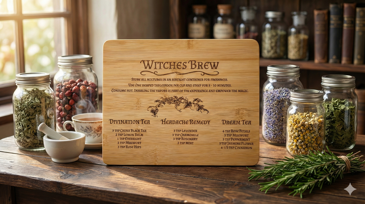 Witches Brew / Engraved Bamboo Board & Herbal Tea Guide