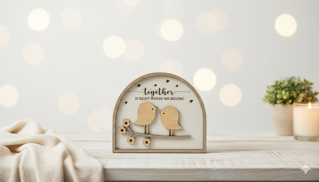 Love Birds / Handcrafted Romantic Wood Arch Plaque