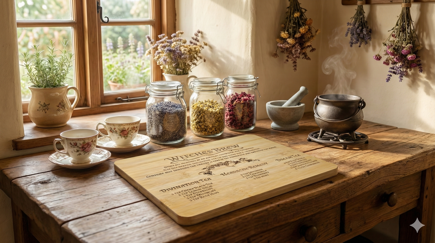 Witches Brew / Engraved Bamboo Board & Herbal Tea Guide