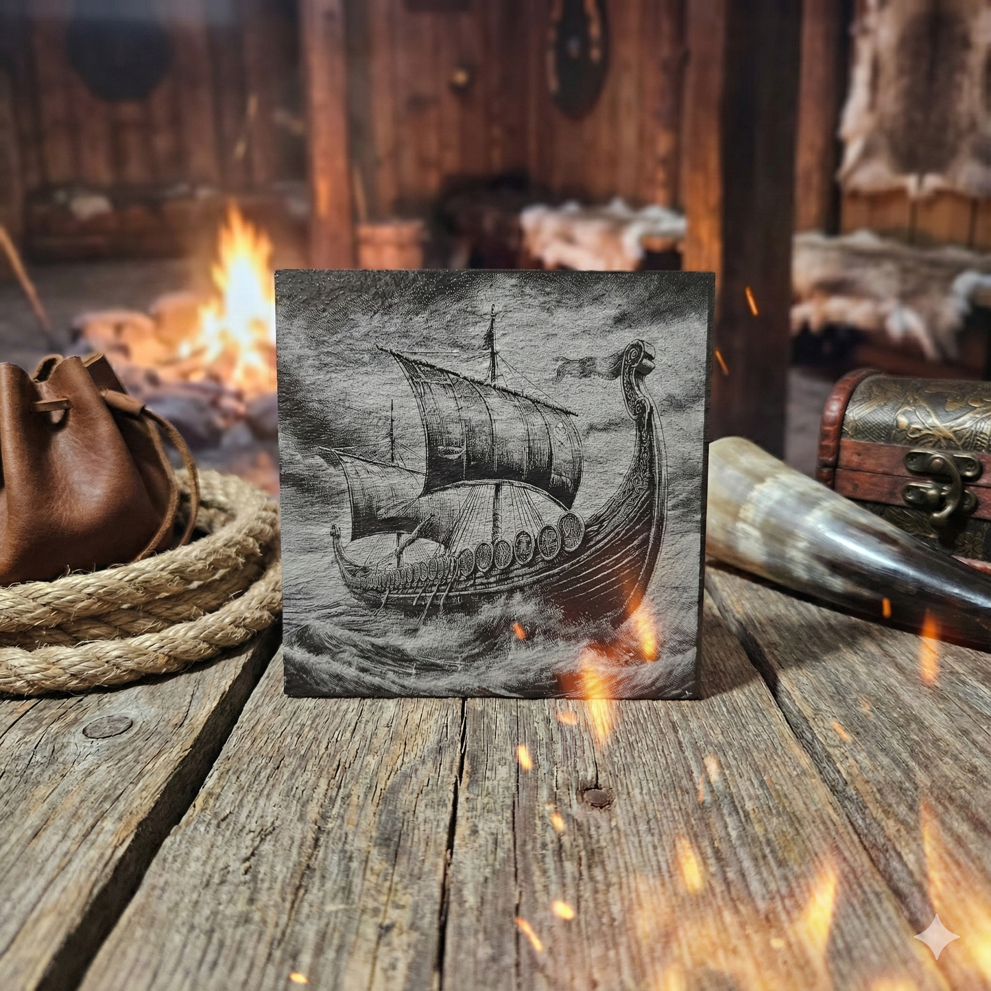 Valhalla Rising / Viking Warrior Engraved Natural Slate Coaster