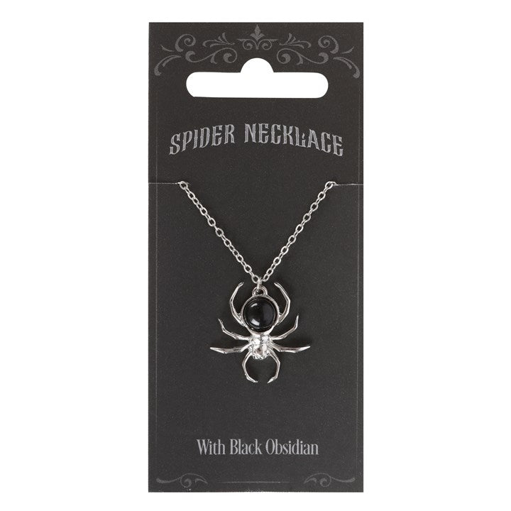 Weaver of Shadows / Black Obsidian Spider Pendant Necklace