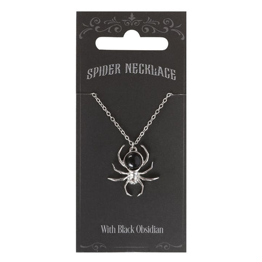 Weaver of Shadows / Black Obsidian Spider Pendant Necklace