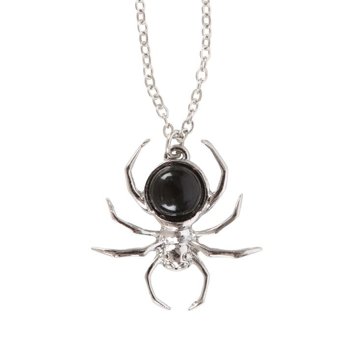 Weaver of Shadows / Black Obsidian Spider Pendant Necklace
