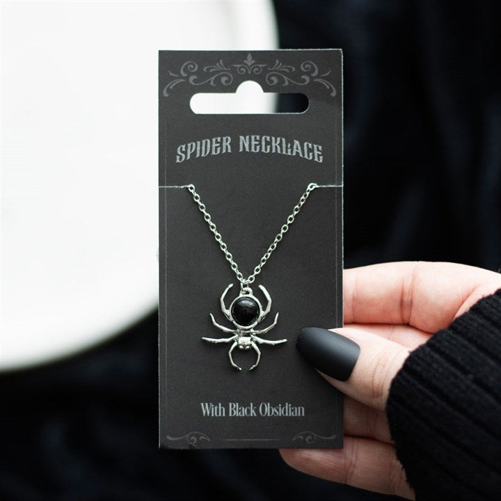 Weaver of Shadows / Black Obsidian Spider Pendant Necklace