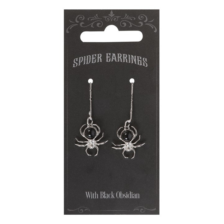 Weaver’s Web / Black Obsidian Spider Threader Earrings