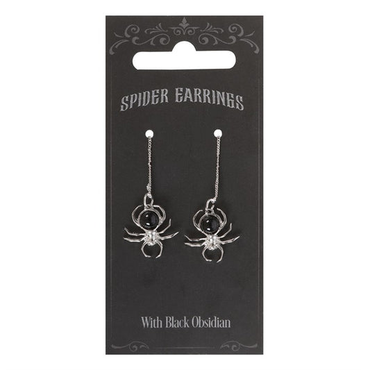 Weaver’s Web / Black Obsidian Spider Threader Earrings