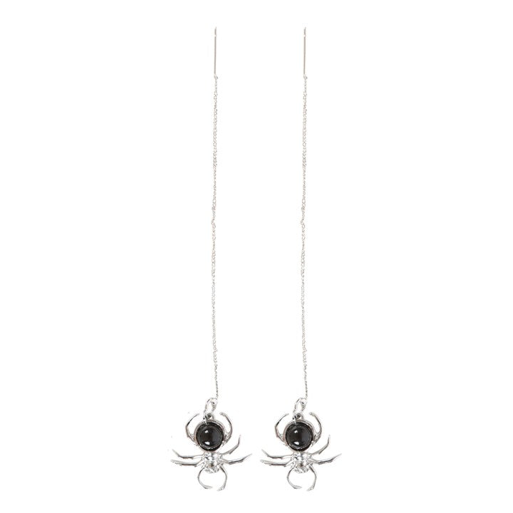 Weaver’s Web / Black Obsidian Spider Threader Earrings