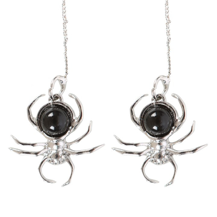 Weaver’s Web / Black Obsidian Spider Threader Earrings