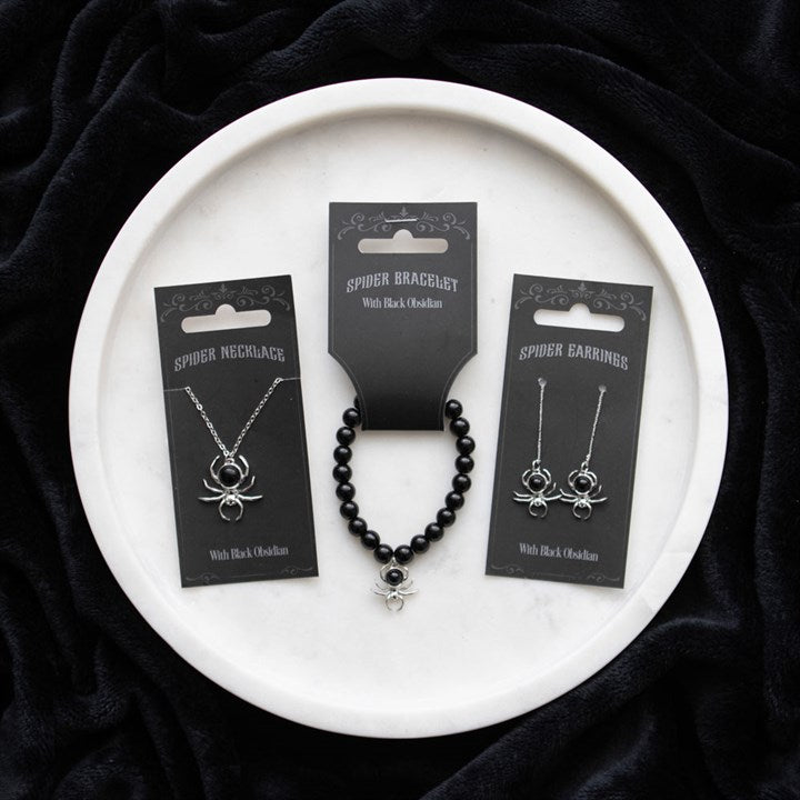 Weaver’s Web / Black Obsidian Spider Threader Earrings
