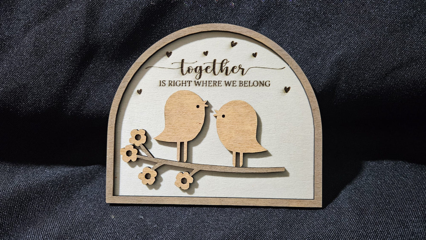 Love Birds / Handcrafted Romantic Wood Arch Plaque