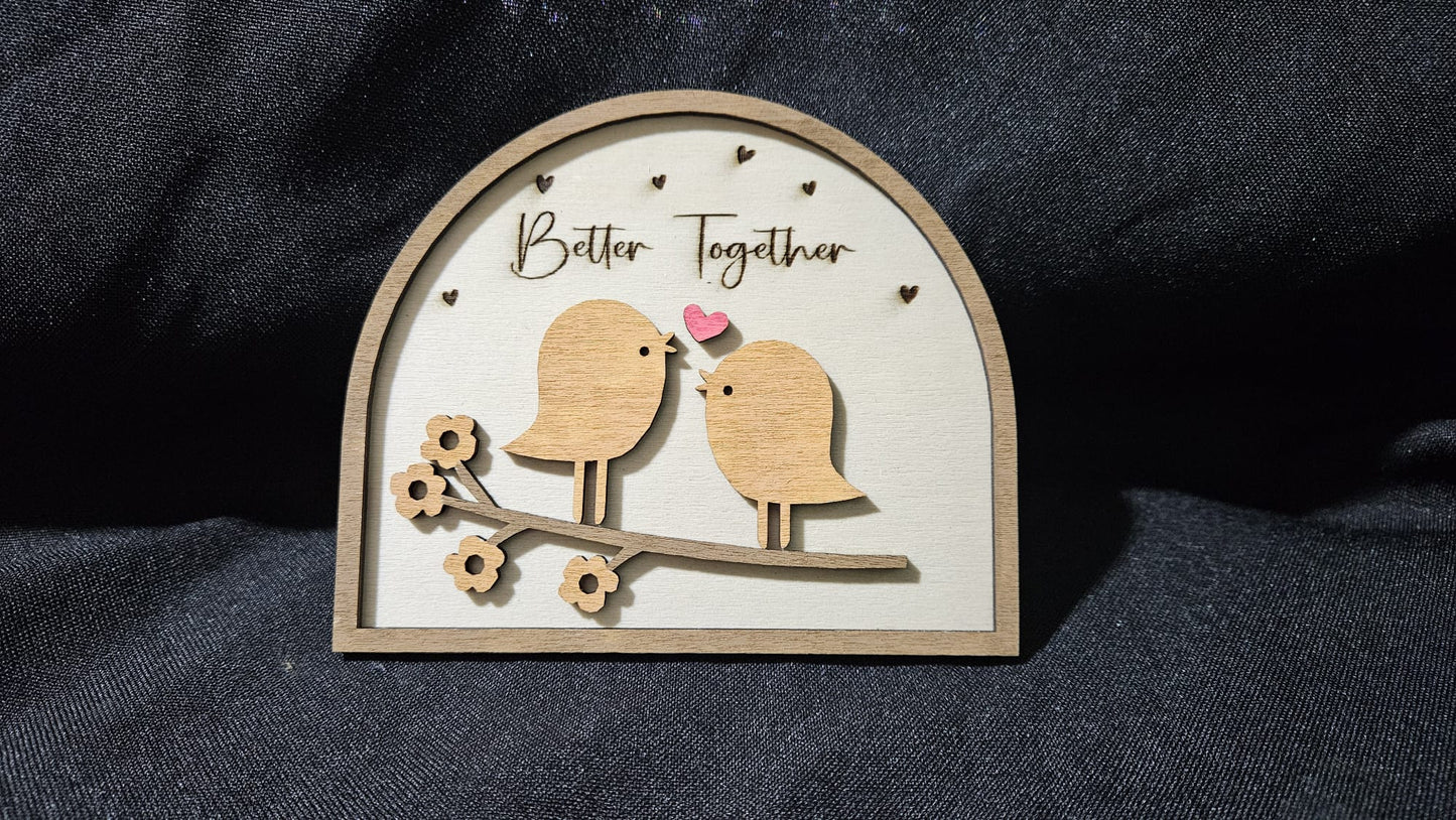 Love Birds / Handcrafted Romantic Wood Arch Plaque