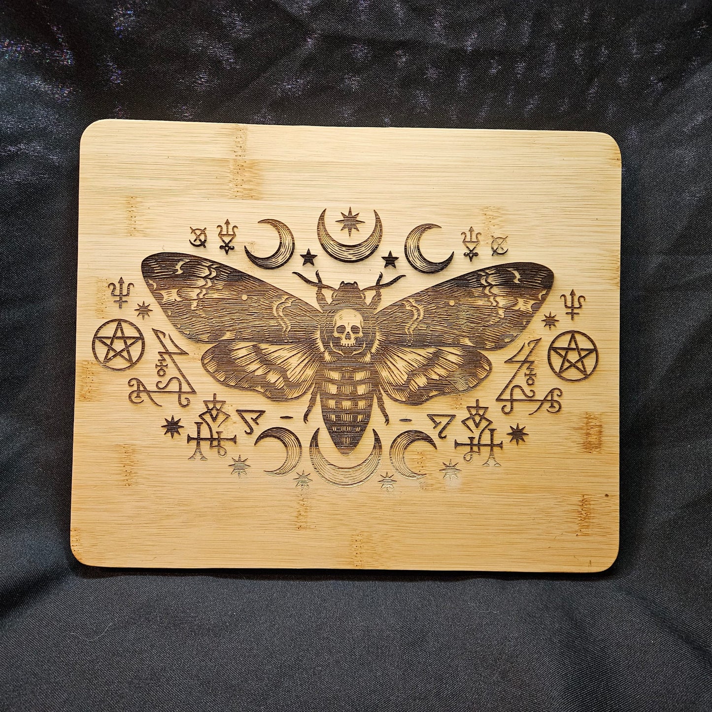 Shadow Messenger / Death’s Head Moth & Moon Phases Bamboo Board