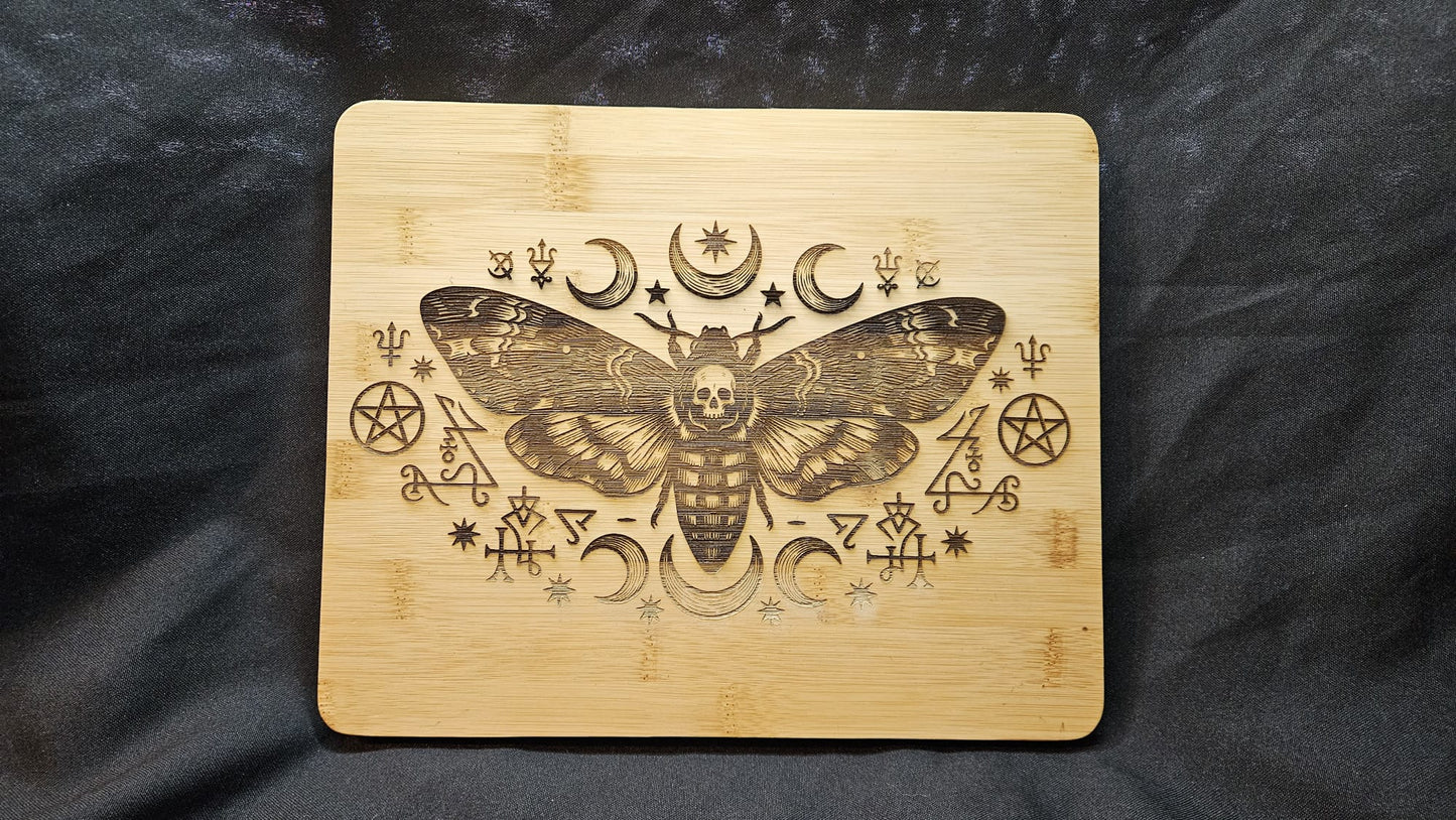 Shadow Messenger / Death’s Head Moth & Moon Phases Bamboo Board