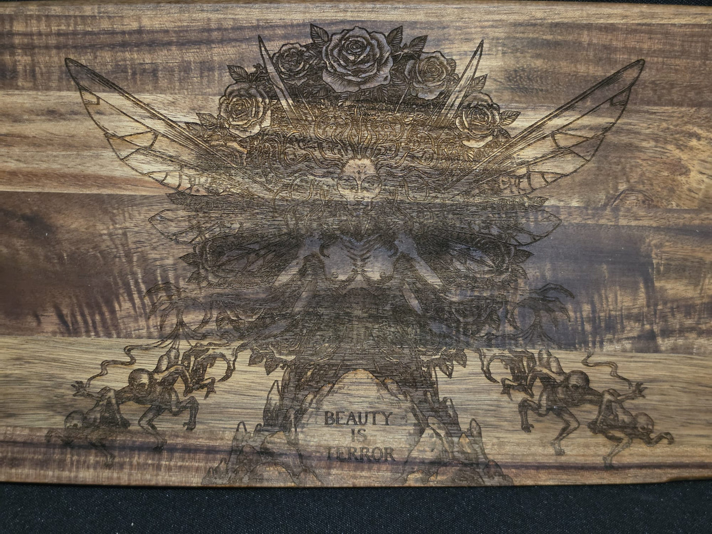 Beauty Is Terror / Gothic Acacia Wood Charcuterie Serving Board