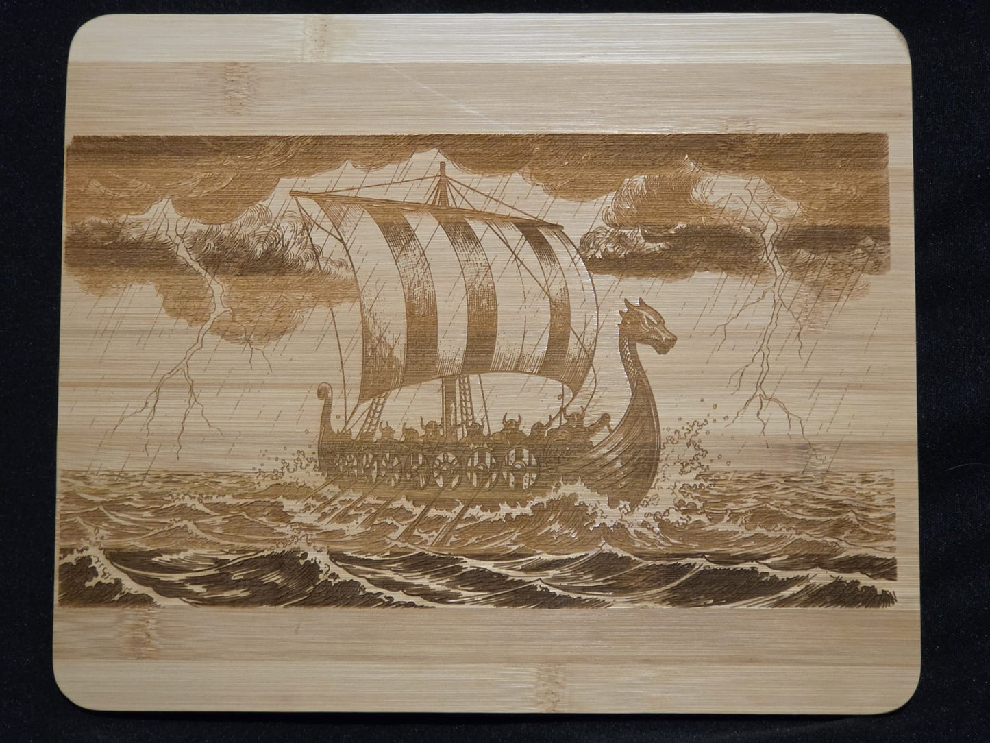 Valhalla Voyage / Norse Viking Longship Laser-Etched Bamboo Chopping Board