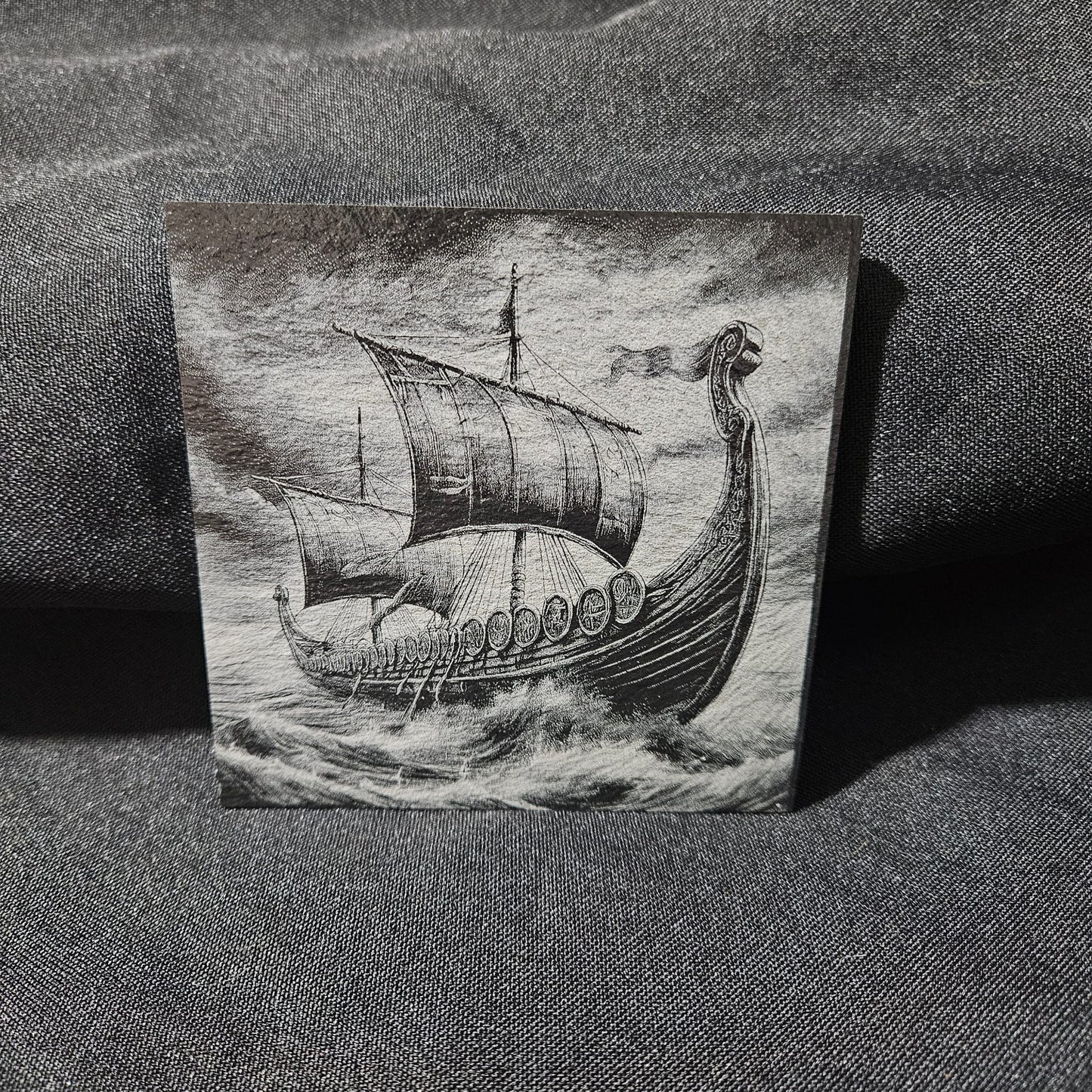 Valhalla Rising / Viking Warrior Engraved Natural Slate Coaster