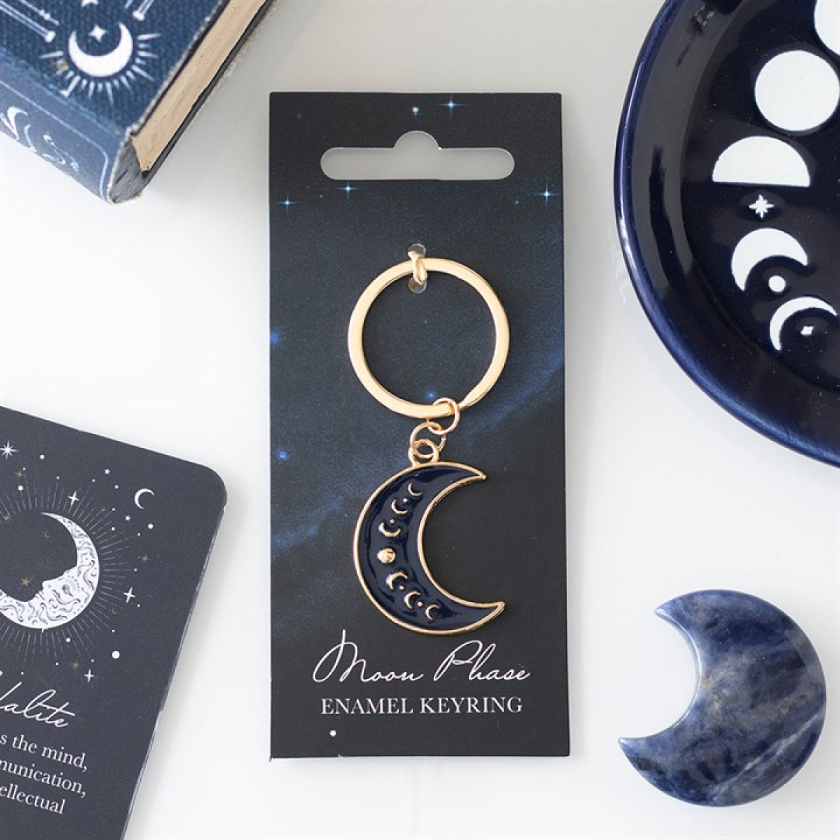 Lunar Cycle / Blue Moon Phase Crescent Moon Keyring