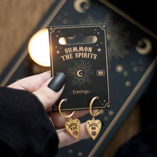 The Spirit Guide / Mystical Planchette Gold Dangle Hoop Earrings