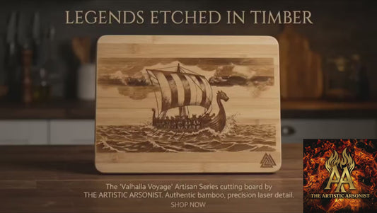Valhalla Voyage / Norse Viking Longship Laser-Etched Bamboo Chopping Board