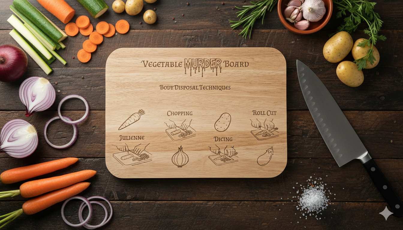 Vegetable Murder Board / Engraved Hevea Wood Cutting Board