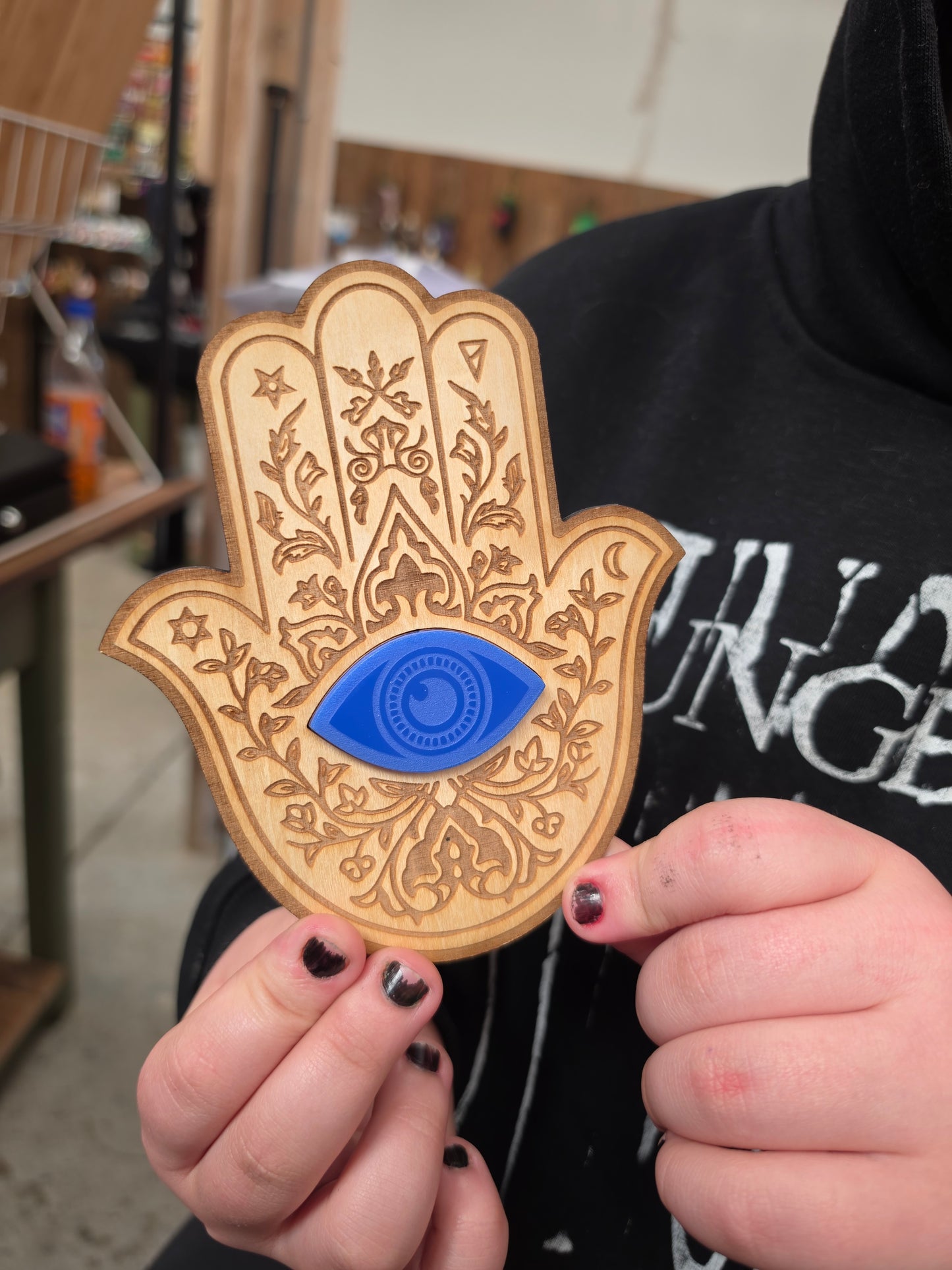 Wooden Hamsa Hand / Evil Eye Wall Art Protection Decor