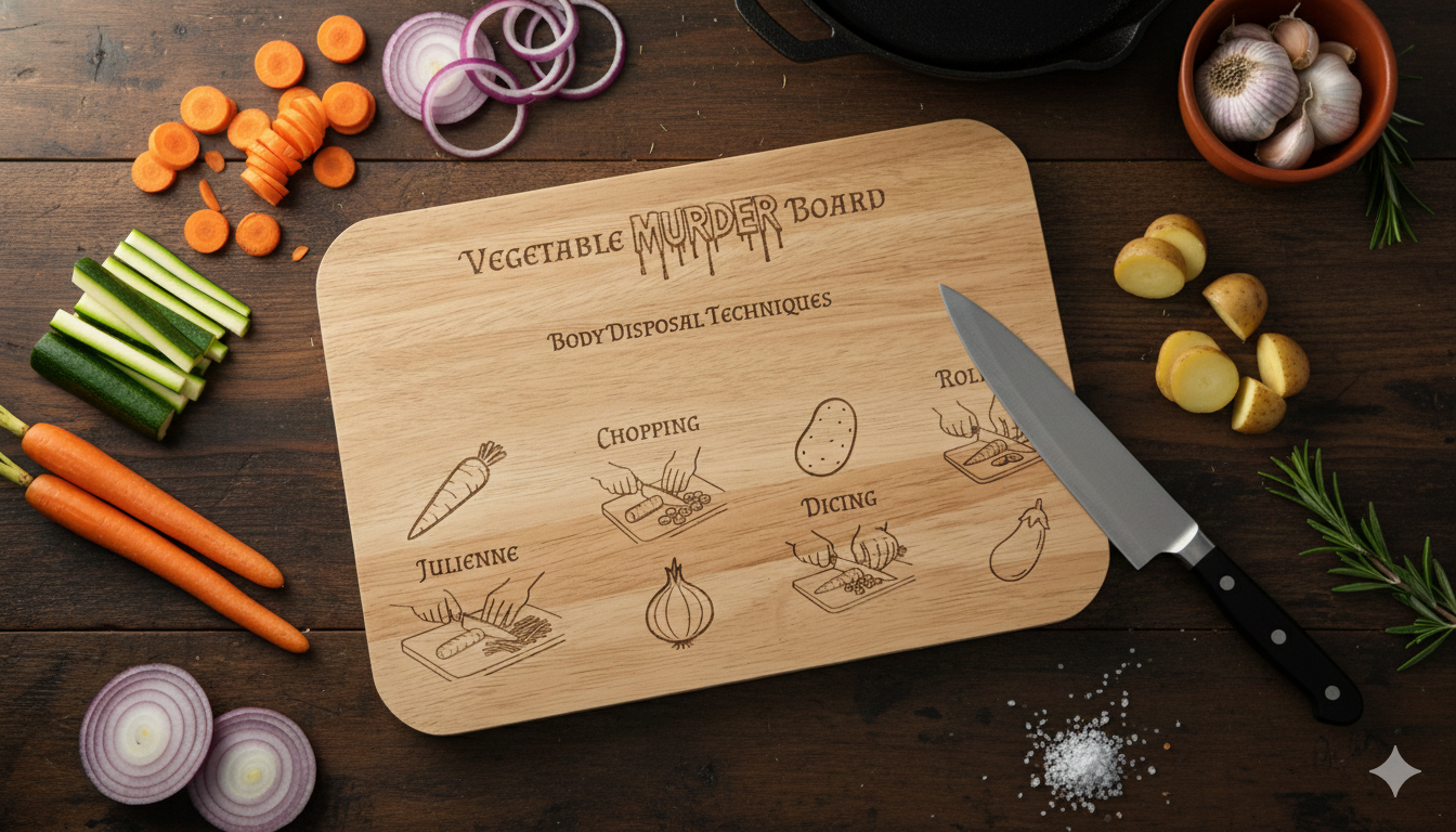 Vegetable Murder Board / Engraved Hevea Wood Cutting Board