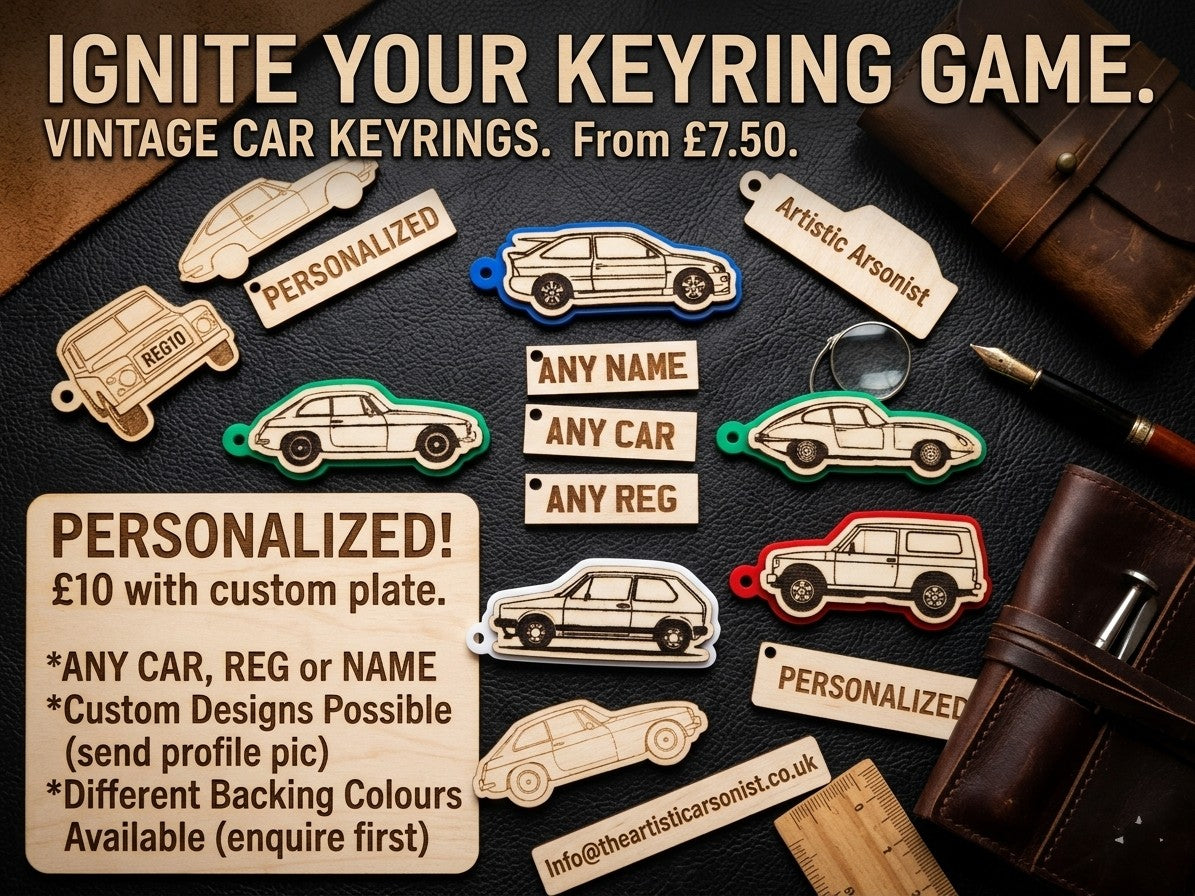 Custom Laser-Etched Vintage Car Keyring / Personalised Retro Car Keychain